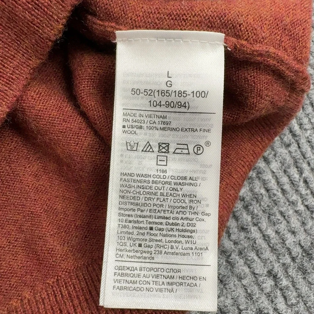 Banana Republic Sweater Mens L Orange‎ Merino Wool Quarter Zip Baruffa Casual